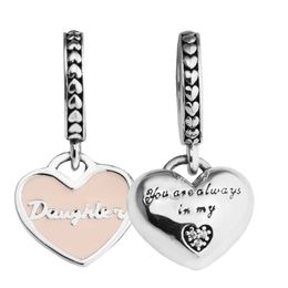 2017 Fête des Mères Perles en Argent DIY Fit Bracelets Pandora Authentique 925 Sterling-Argent-Bijoux Charms Mère Fille Coeurs, Rose Ename