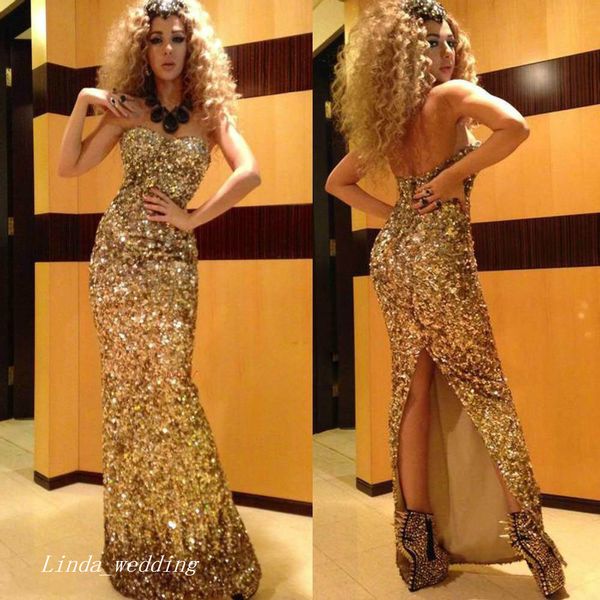 2019 Myriam Fares Vestido de noche Funda con abertura lateral Vestido formal para ocasiones especiales Vestidos famosos Vestido de fiesta de graduación Tallas grandes vestidos de fiesta