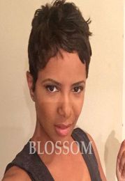 2017 Cabello brasileño natural Ninguno Pelucas de cabello corto humano de encaje Pelucas de cabello humano sin procesar con flequillo para mujeres negras 6005687