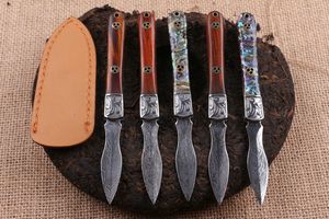 2 Stijl Pure Hand Made Damascus Steel Vaste Blade Thee Mes Hardheid 59HRC Wood / Shell Handle EDC Pocket Messen