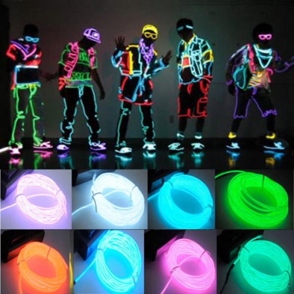 Bandes lumineuses néon flexibles EL Wire de 3M, pour fête de danse, décoration de voiture avec contrôleur, chaussures de véhicule étanches, lumières LED, nouvelle collection