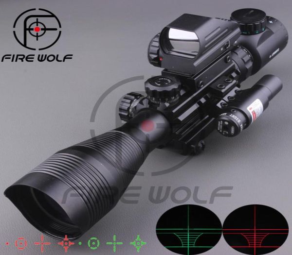 2017 nouvelle portée de fusil tactique 412X50EG avec holographique 4 réticule vue Laser rouge Combo Airsoft vue Hunting4843545