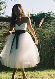 2019 Nueva línea A Vestido de novia de playa Encantador cariño Longitud de té Vestido de novia por encargo Tallas grandes