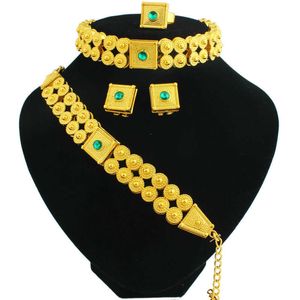 2017 nouveaux ensembles de bijoux africains couleur or 24 K collier/boucle d'oreille/bague/Bracelet bijoux éthiopiens érythréens femmes cadeaux de mariage H1022