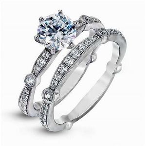 2017 Nieuwe Collectie Luxe Sieraden 925 Sterling Zilver Ronde Cut White Topaz CZ Diamond Wedding Women Engagement Bridal Ring Set Gift Maat 5-10