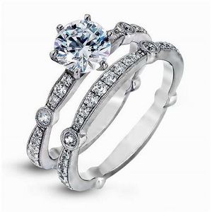 2017 Nouvelle Arrivée De Luxe Bijoux En Argent Sterling 925 Coupe Ronde Topaze Blanche CZ Diamant De Mariage Femmes Bague De Fiançailles De Mariée Ensemble Cadeau Taille 5-10