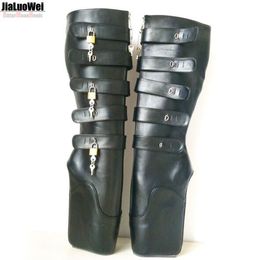 Livraison Gratuite 2018 Nouvelles Bottes De Ballet 18cm / 7 "Talons Super Hauts Wedge Hoof Heelless Chaussures Mode Sexy Fetish Slave 10keys Verrouillables Genou Bottes