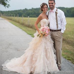 2019 Nouveau Pays Wester Robe De Bal Robe De Mariée Chérie Dos Nu À Volants Organza Robe De Mariée Plus La Taille Sur Mesure Robe De Noiva