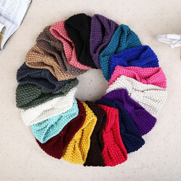 2017 nouveau Crochet tricoté bandeau avec nœud papillon multicolore solide Turban chapeaux oreilles chaud main Wrap accessoires pour les femmes