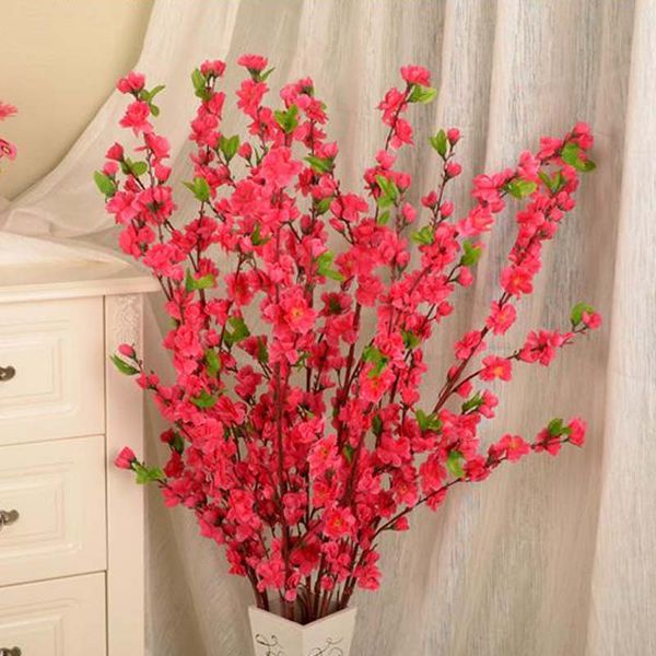 2017 nouvelles Fleurs Décoratives Artificielles Cerisier Printemps Prune Fleur De Pêcher Branche Fleur De Soie Décoratif Faux Fleurs