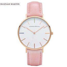 2017 Nouvelle designer Hannah Martin Women Madies Femme Clock Mens Top Brand Luxury Rose Fashion Casual Quartz Leather Nylon Watches 287g