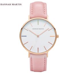 2017 Nieuwe ontwerper Hannah Martin Women Ladies vrouwelijke klokheren topmerk luxe roze mode casual quartz lederen nylon horloges9697525