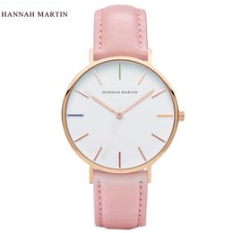 2017 Nouveau Designer HANNAH MARTIN Femmes Dames Femme Horloge Hommes Top Marque De Luxe Rose Mode Casual Quartz En Cuir Nylon Montres270A
