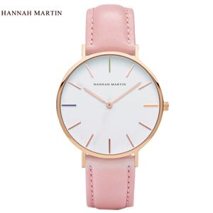 2017 Nieuwe ontwerper Hannah Martin Women Ladies vrouwelijke klokheren topmerk luxe roze mode casual kwart lederen nylon horloges 3013