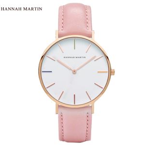 2017 Nieuwe ontwerper Hannah Martin Women Ladies vrouwelijke klokheren topmerk luxe roze mode casual quartz lederen nylon horloges 264y