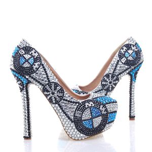 Nouveau Designer chaussures à talons hauts à la main cristal plate-forme pompes argent strass chaussures de mariage mariée fête chaussures de bal