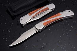2017 nouveau couteau pliant de poche EDC 440C lame satinée manche en bois couteaux de poche EDC couteau tactique de survie en plein air avec sac en nylon