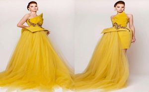 2017 NIEUWE ELIE SAAB AVONDEN JURKEN Mouwloze gele vintage prom -jurken Twee stukken Pageant Backless Special Short Formal TuLle Eve4661462