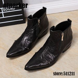 2017 nouveau Excellent Design hommes bottes noir en cuir véritable robe Cowboy bottes Zip hommes bottes, EU38-46!
