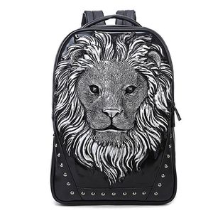 2017 nueva moda 3D patrón de cabeza de león hombre mujer mochila viaje escuela personalidad bolsa ordenador laptop277L