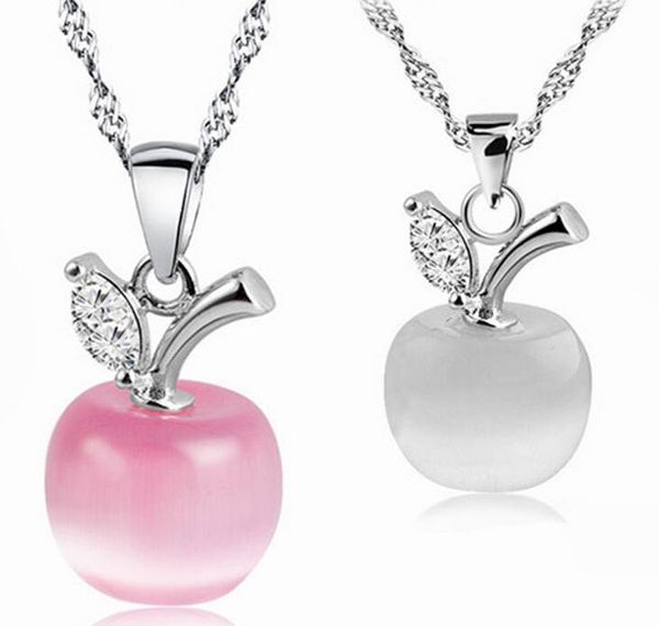 2017 nouvelle mode fille/madame/femme pomme opale cristal collier argent pierre de lune pendentif collier blanc rose vert