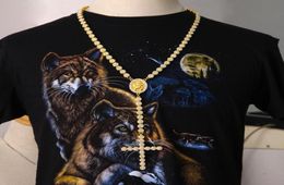 2017 Nueva Moda Hip Hop Chapado en Oro Completo Cz Iced Out Jesus Face Cross Pieces 79 cm Collar de Rosario Largo para Hombres y Mujeres Jewelry2130124