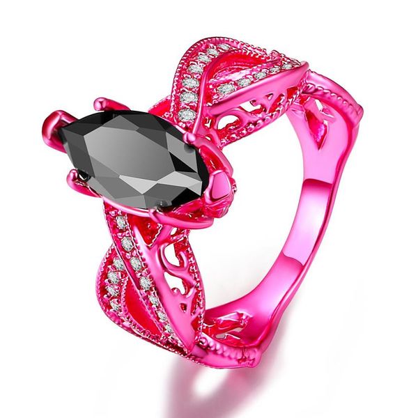 2017 Nueva Joyería de Moda 18 K Oro Rosa Lleno Caballo eys Zafiro Negro Piedras Preciosas CZ Diamante Boda Mujeres Anillo de Banda Para Amante Gift292c