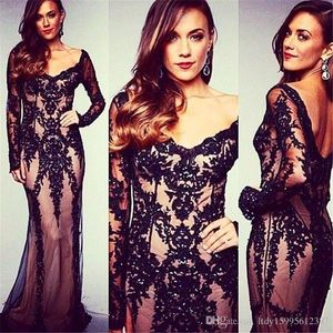 2023 Nieuwe Mode Kant Applique Lange Mouwen Prom Dresses Sexy Backless V-hals Mermaid Formele Party Avondjurken Custom 098