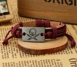 NIEUWE FASHIER MAN VROUW COWHIDE BRACELPE 100% Cowhide Bracelet Human Skeleton Skull Leather Paar Bracelet 24 stks/lot