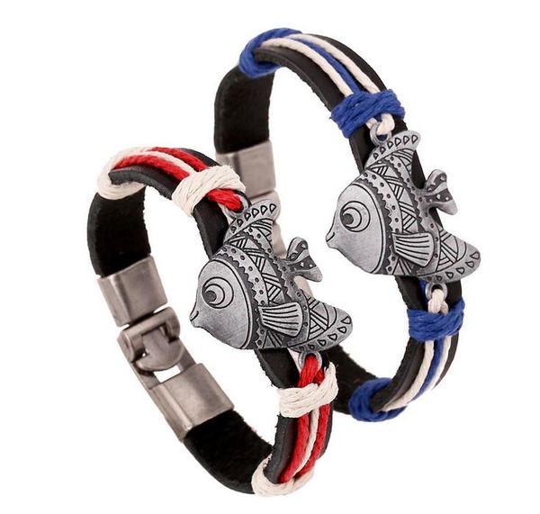 2017 nouvelle mode homme femme bracelet en peau de vache fermoirs à bascule bracelet en peau de vache 100% joli bracelet en cuir de poisson couple bracelet bijoux punk 12pcs / lot