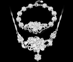 2017 nouvelle marque de mode 925 placages d'argent 3D fleur collier Bracelet femme mariage Rose bracelet collier ensemble de bijoux