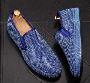 Mocasines de gamuza para hombre con diamantes de imitación negros y azules hechos a mano, zapatos de fiesta de boda para hombre, zapatos de vestir elegantes Nobles dorados de lujo para hombre BM980