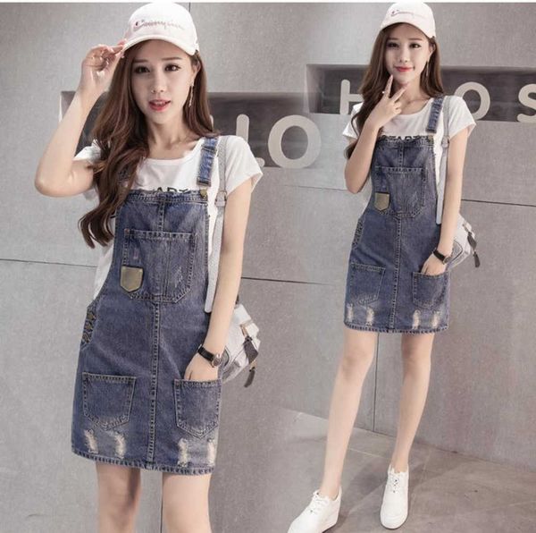 2017 nuevas mujeres de la moda Jeans overoles vestido de dama Denim Suspender falda Casual Slim vestidos causales