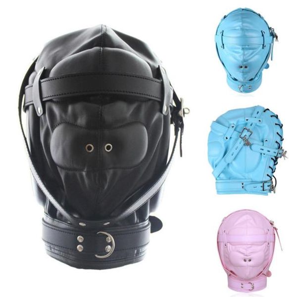 2017 NOUVEAU FETISH PU Cuir Bondage Hood Sm Masque totalement fermé avec lock BDSM CONSTRAIRTS SLAVE JOURS ADULTS TOUEUX SEX