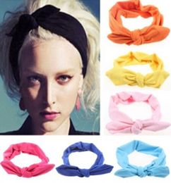 2017 New Girls Women Fashion Elastic Stretch Plain Rabbit Bow Style Band Band Band Turban Hairband Hair Accessoires 20pcslot4227899