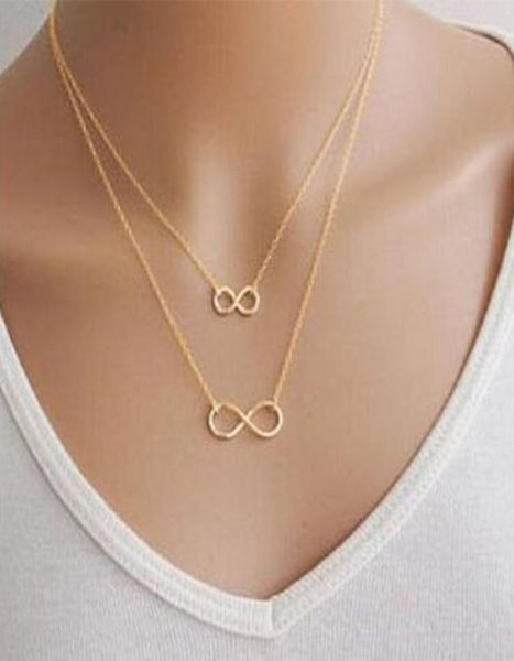 2017 New Gold Silver Women Collier Girl Fashion Bijoux Double Infinity Pendant Collier de mariage Colliers 6362493