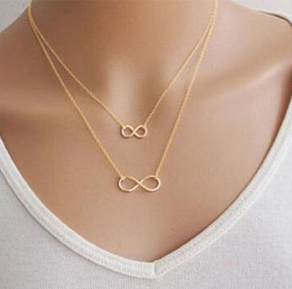 2017 New Gold Silver Women Collier Girl Bijoux de mode Double Infinity Pendant Collier de mariage Colliers1247841