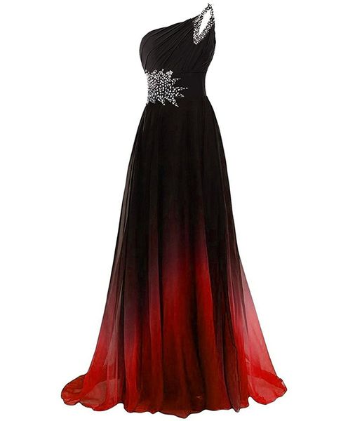 Un hombro Gradiente Gasa Vestidos de baile Brillo con cuentas Lentejuelas Hasta el suelo Largo Ombre Noche formal Vestido de fiesta de dama de honor Vestido para ocasiones especiales QC442