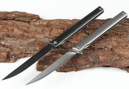 Couteau pliant Flipper haut de gamme D2 Noir / Satin Drop Point Blade TC4 Poignée en alliage de titane Roulement à billes Couteaux à ouverture rapide avec gaine en cuir