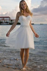 2023 nueva alta calidad Sweetheart Rhinestone tul corto Casual playa vestidos de boda vestido de novia envío gratis 1295