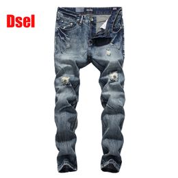 2017 Nieuwe Hot Koop Mode Heren Jeans Dsel Merk Straight Fit Ripped Jeans Italiaanse Designer Distressed Denim Jeans Homme! A604