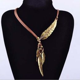 2017 nieuwe sieraden zwart lederen touw multi-layer bladeren kwast ketting vrouwen trui keten sleutelbeen ketting