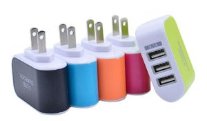 Lumière LED Triple 3 ports USB 3.1A USB AC US EU couleur bonbon, chargeur mural, prise domestique pour téléphones iphone samsung android