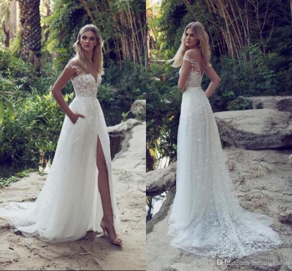 Nuevos vestidos de novia de encaje Limor Rosen Aline, corpiño de ilusión, joya, tren de la corte, jardín vintage, playa, boho, fiesta de boda, vestidos de novia