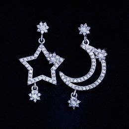 2017 Nieuwe Maan Sterren Stijl Dangle Earring Witgoud Gevuld Zirkoon Annivysary Wedding Daling Oorbellen Voor Vrouwen Bruidsmeisjes Sieraden