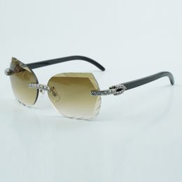 Nouvelles lunettes de soleil à bras en corne de buffle en corne noire naturelle 8300817 lunettes de soleil à verres coupés de luxe mode XL lunettes de diamant taille 18-140mm