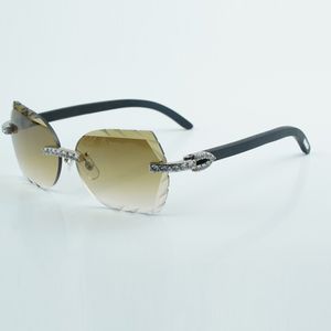 Nouvelles lunettes de soleil de bras en bois noir naturel 8300817 Lones coupées Lunettes de soleil Luxury Fashion XL Verres en diamant Taille 18-135 mm