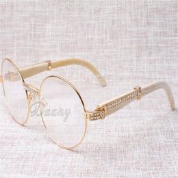 2017 nouvelle mode rétro haut de gamme diamant blanc cornes de bétail lunettes T7550178 pour modèles masculins et féminins lunettes rondes taille 57-22-233y