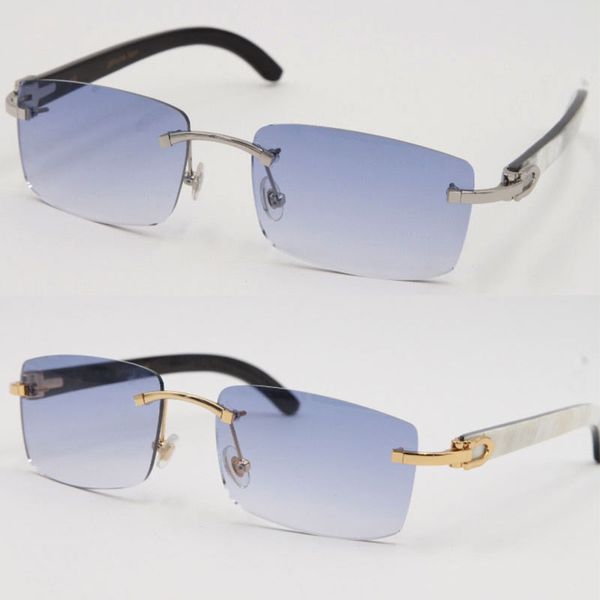 Lunettes de soleil sans monture 3524012 originales en corne de buffle naturelle véritable blanc à l'intérieur noir lunettes de soleil conduite homme femme lunettes cadre en or 18 carats largeur de la lentille: taille: 56 UV400