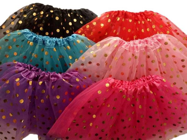 Jupe tutus dorée à pois pour filles, robes de danse, jupe de ballet douce, vêtements pettiskirt pour enfants, nouvelle vente 2017